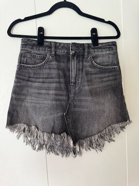 Free People Women's High-Rise Frayed Hem Denim Skirt - Gray